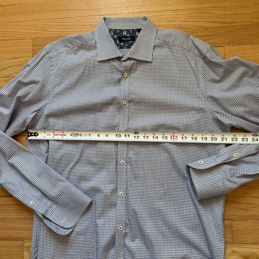 Men's Slim Fit Micro-Check Houndstooth Dress Shirt - Light Blue Sand Euro fit - Picture 4 of 7